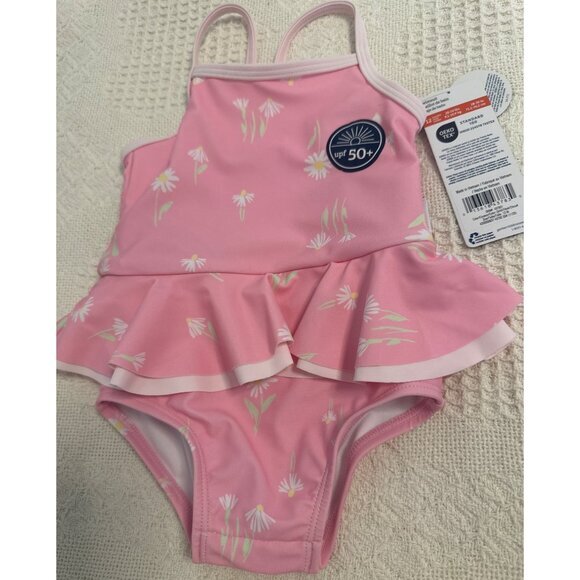 3 for $15 Gerber Infant Girls Pink‎ Daisy Ruffle Swimsuit UPF 50+ 12 Months, NWT - Picture 2 of 6